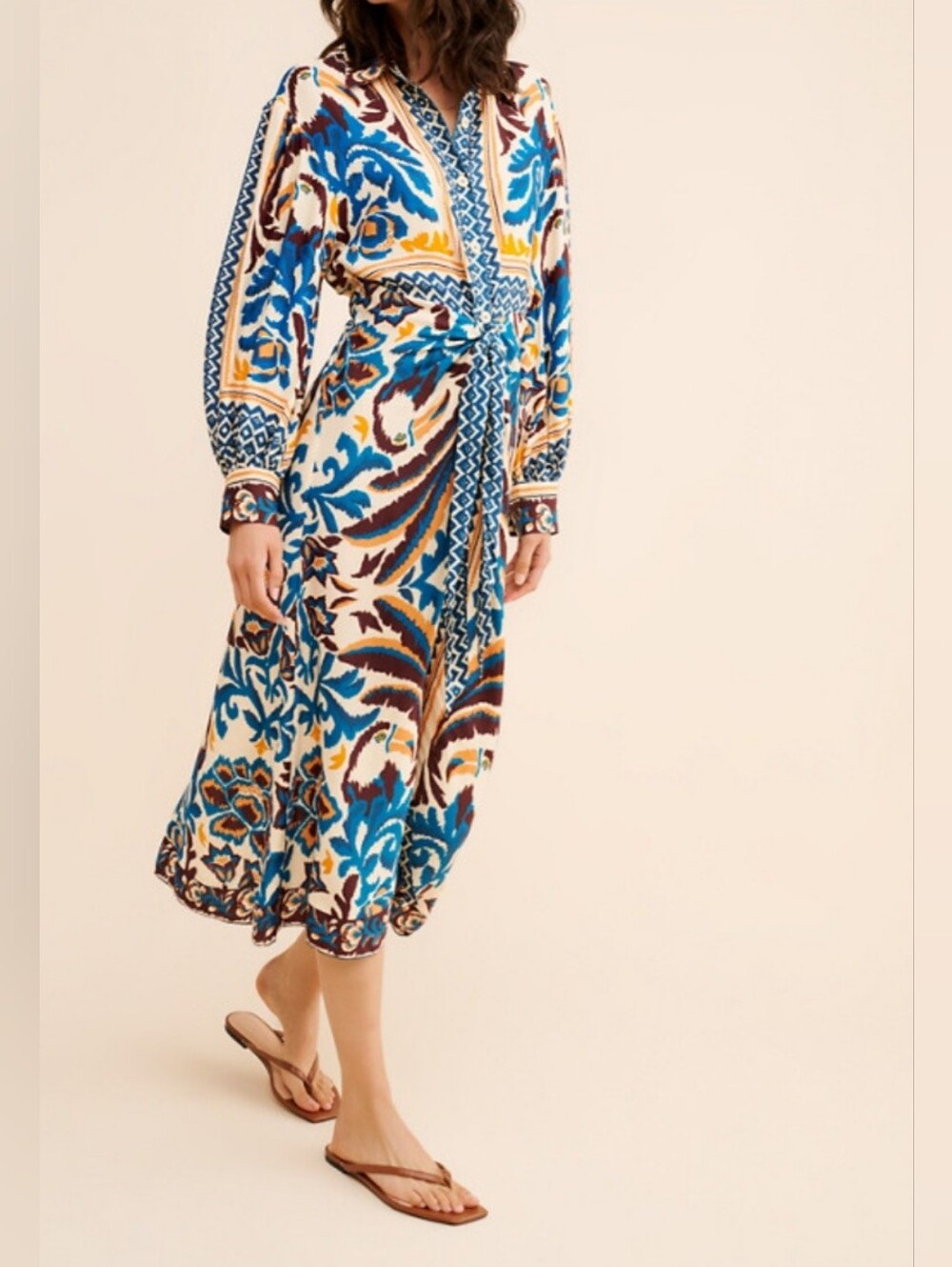 Farm Rio Toucan Scarf Midi Shirt Dress